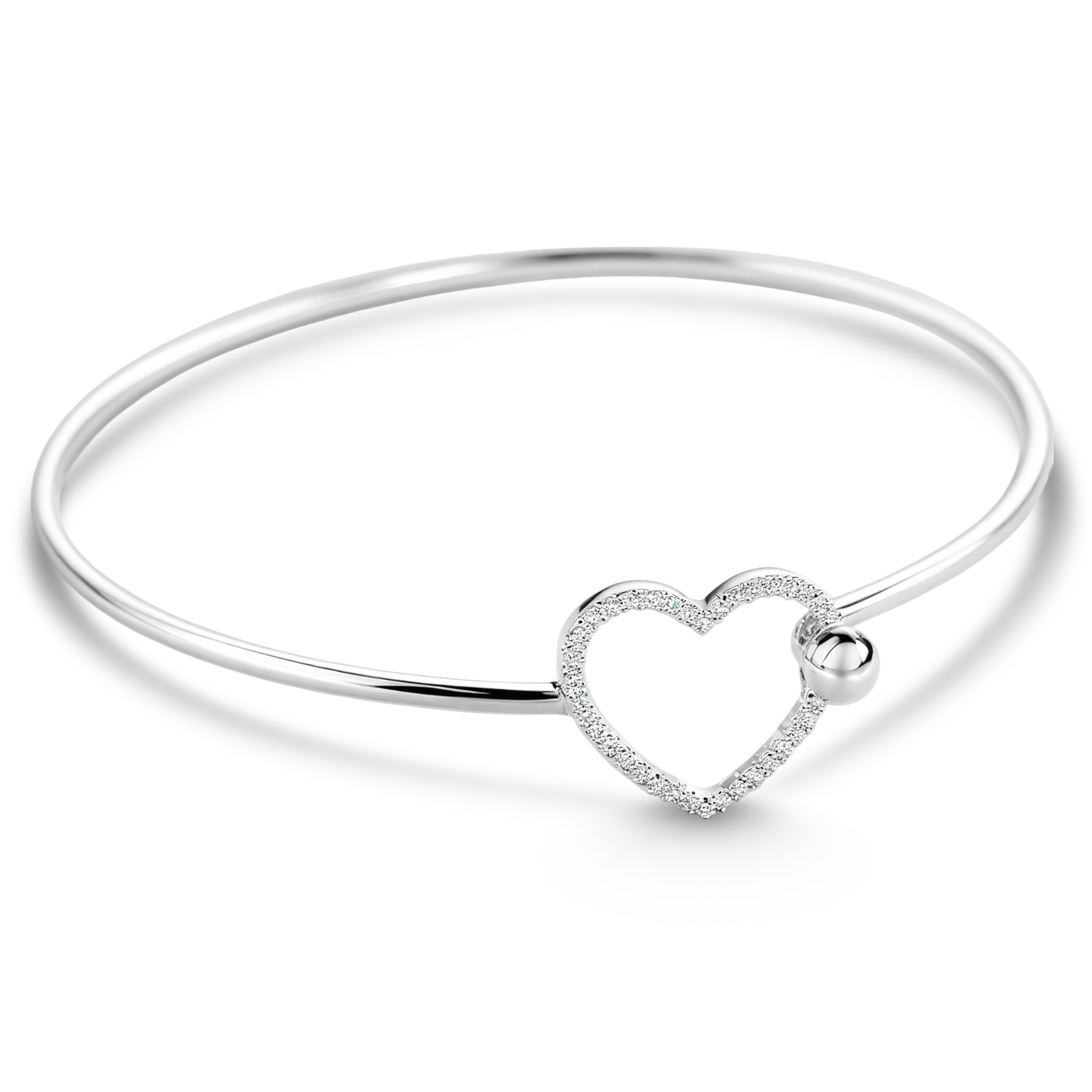 Pulsera de plata con corazón de diamantes y cierre de gancho