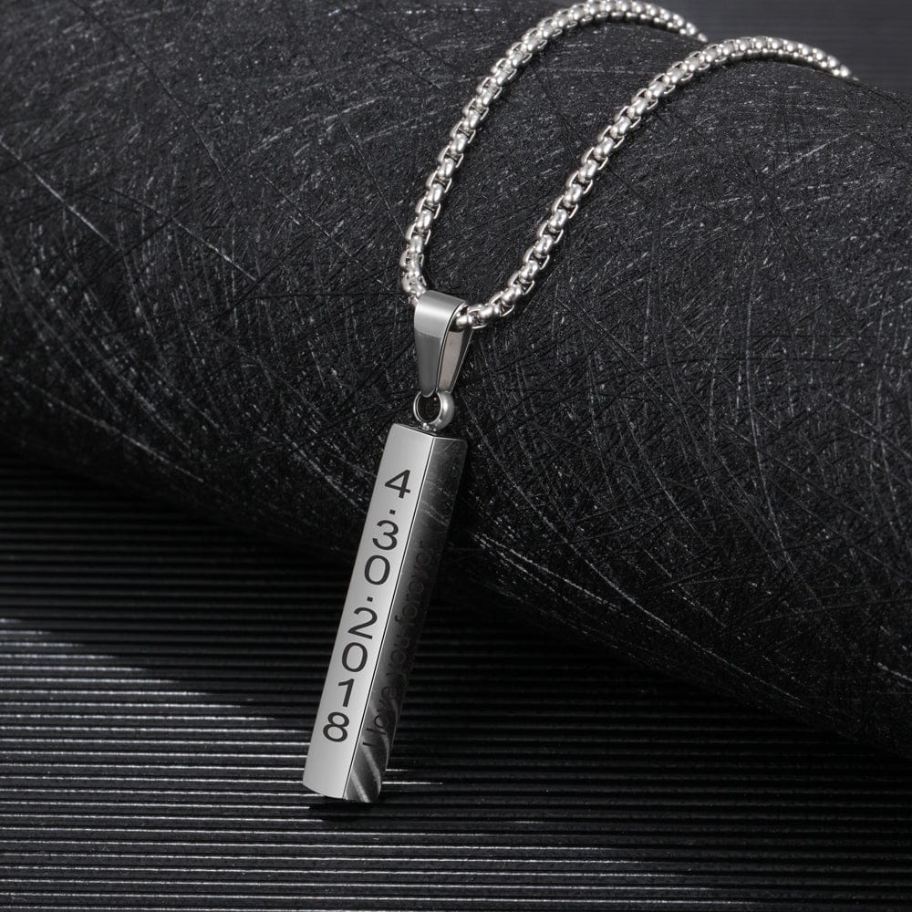 Custom Engraved 3D Bar Pendant Necklace for Men