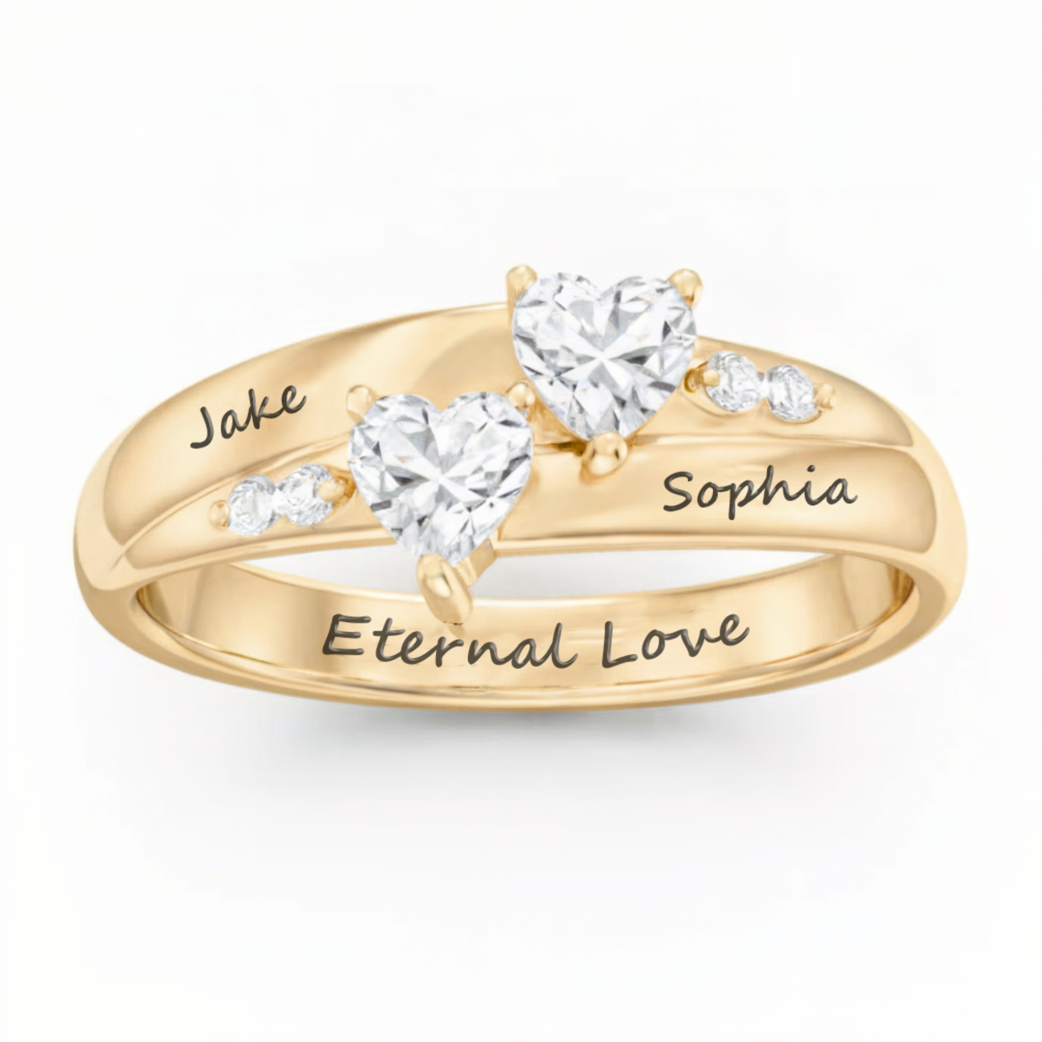 Engraved Gold Double Heart Promise Ring