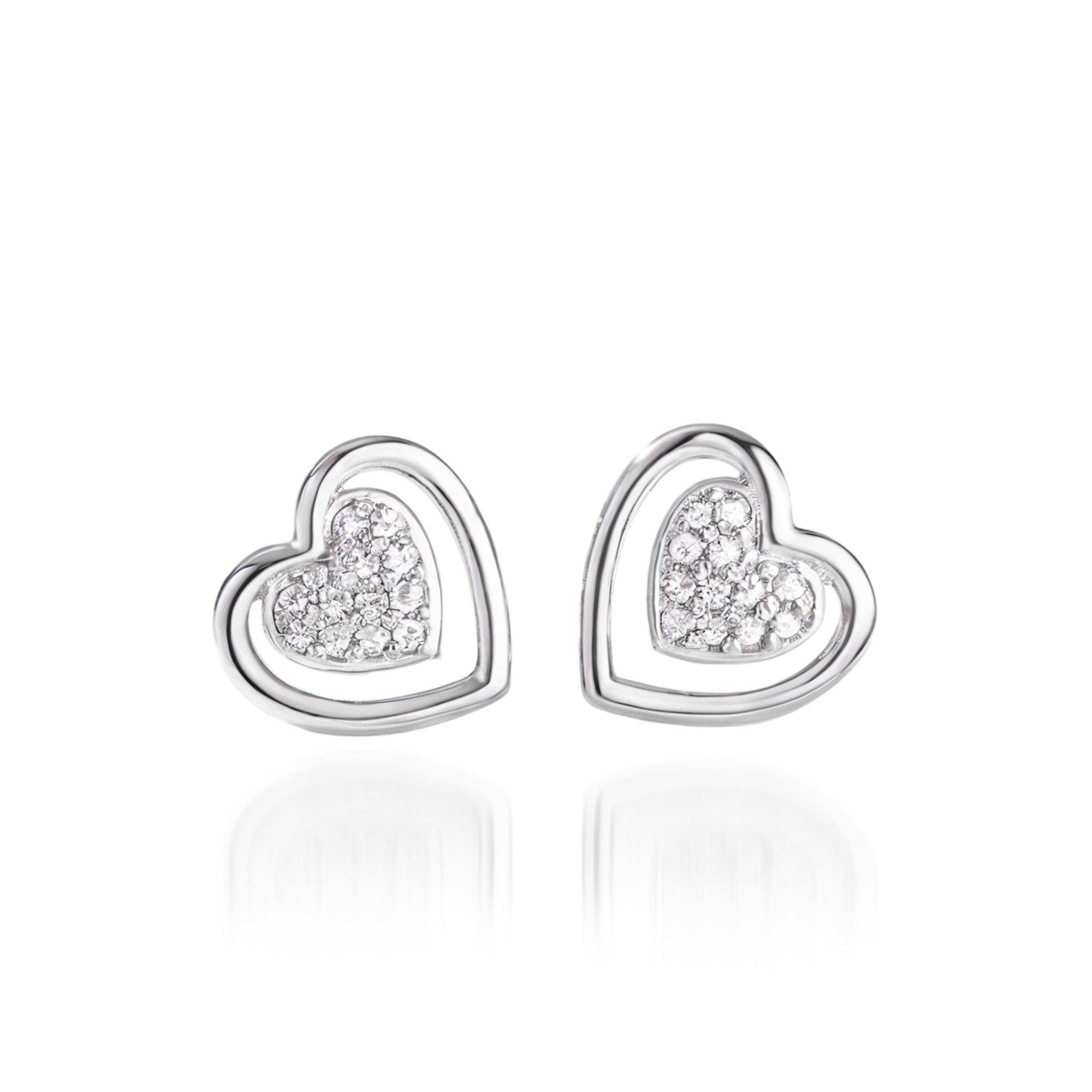 Silver Heart Earrings with Diamonds