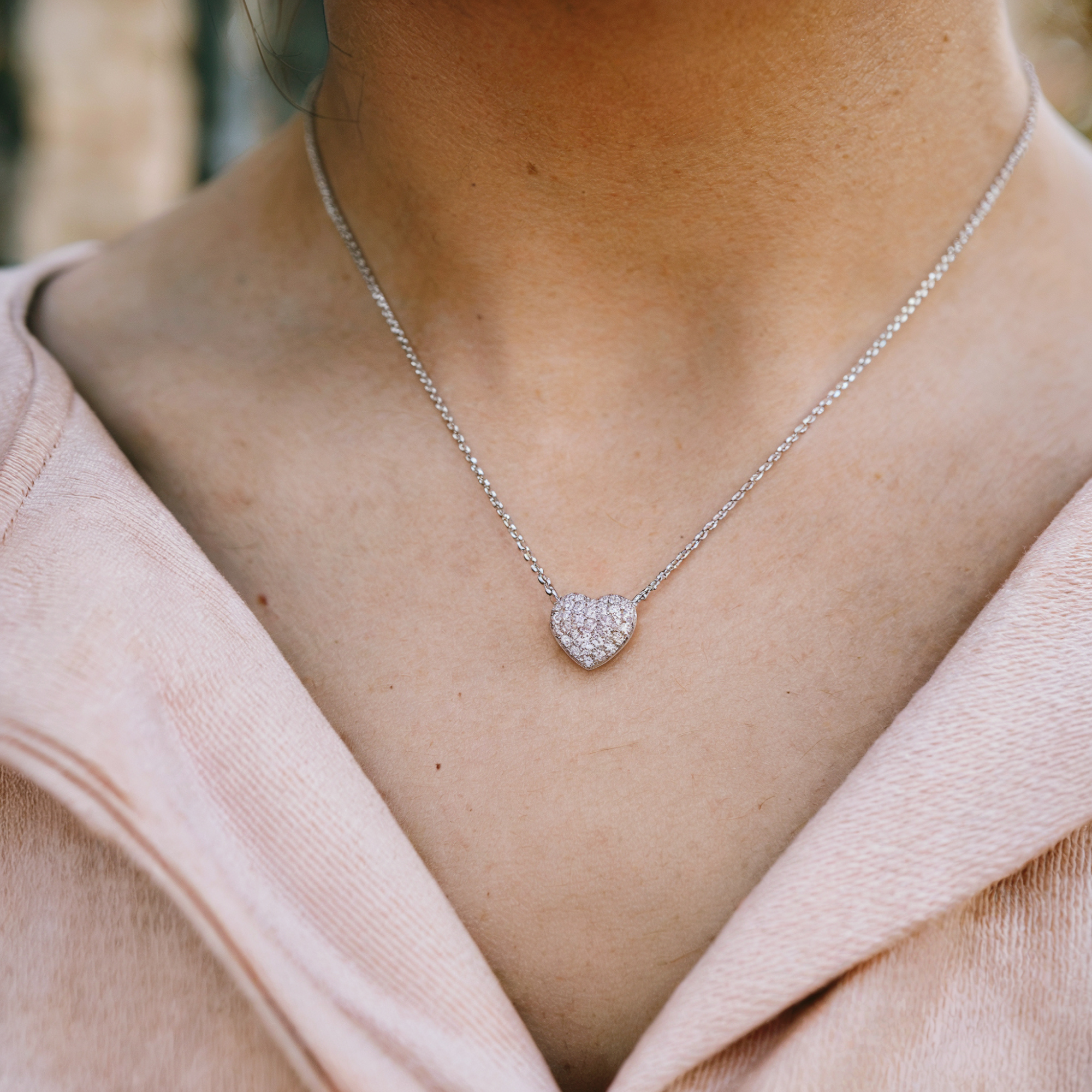 Diamond Cluster Silver Heart Necklace