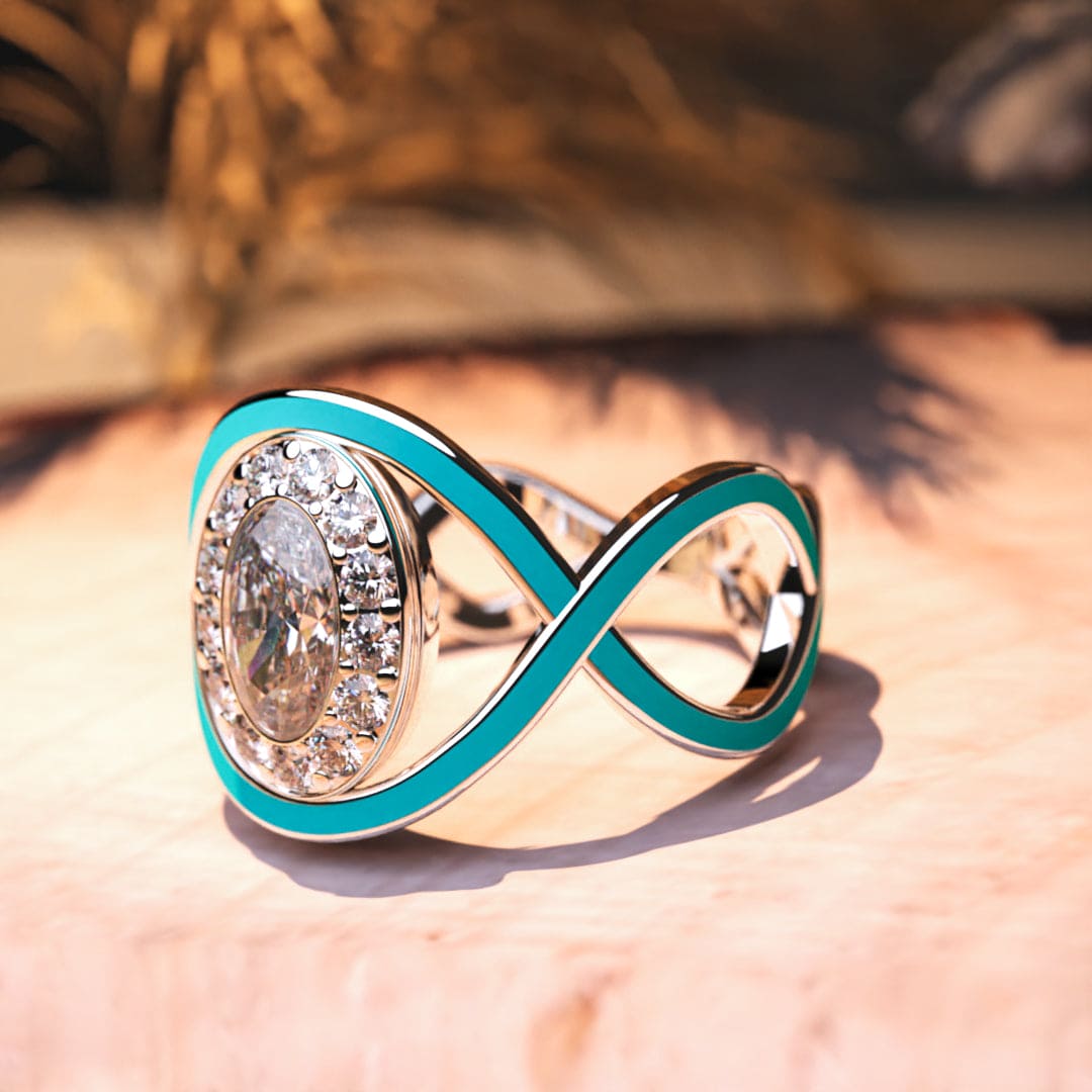 Turquoise Waves: Opal Cut Diamond Ring - S925 Sterling Silver