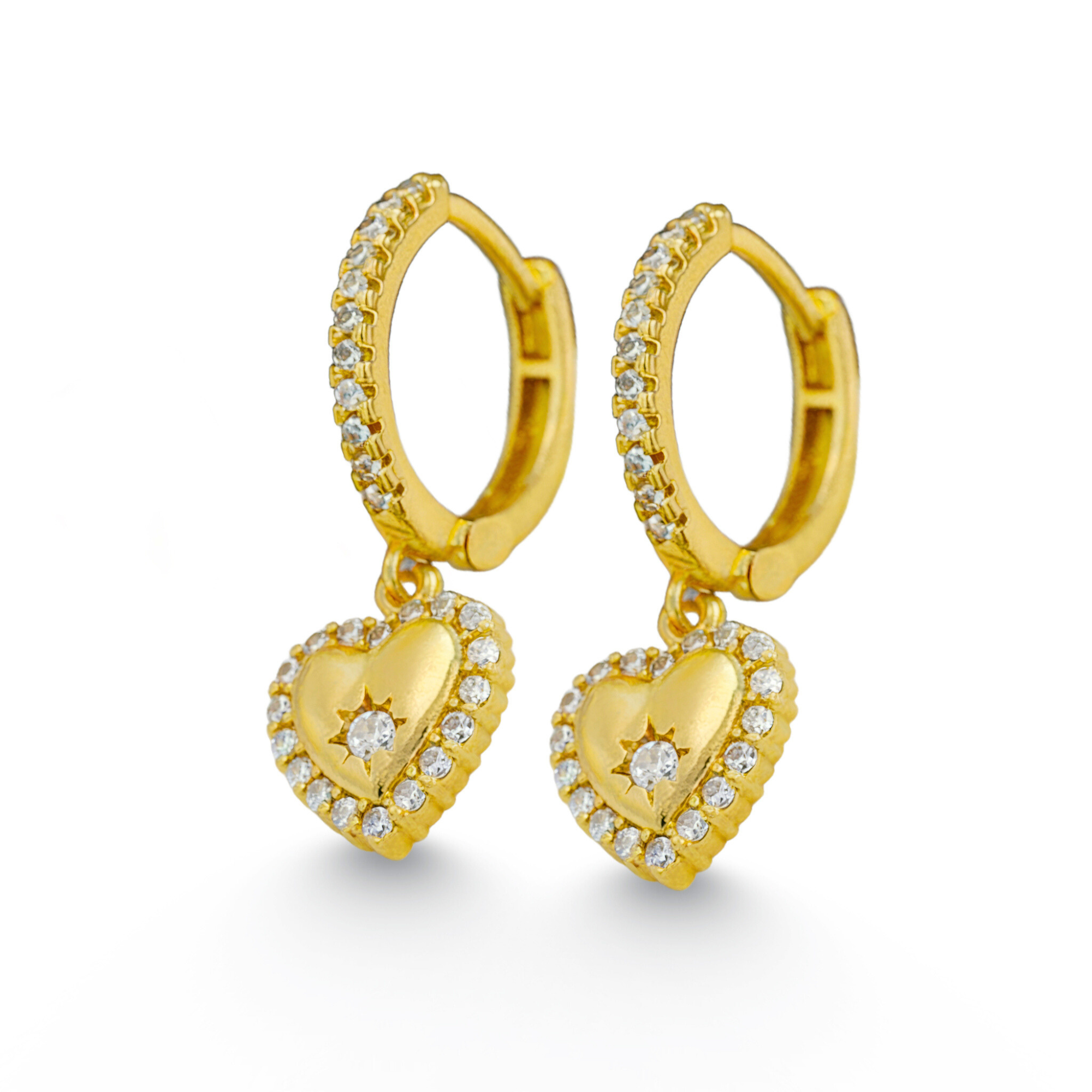 Pendientes de aro con pavé de diamantes y corazón de plata