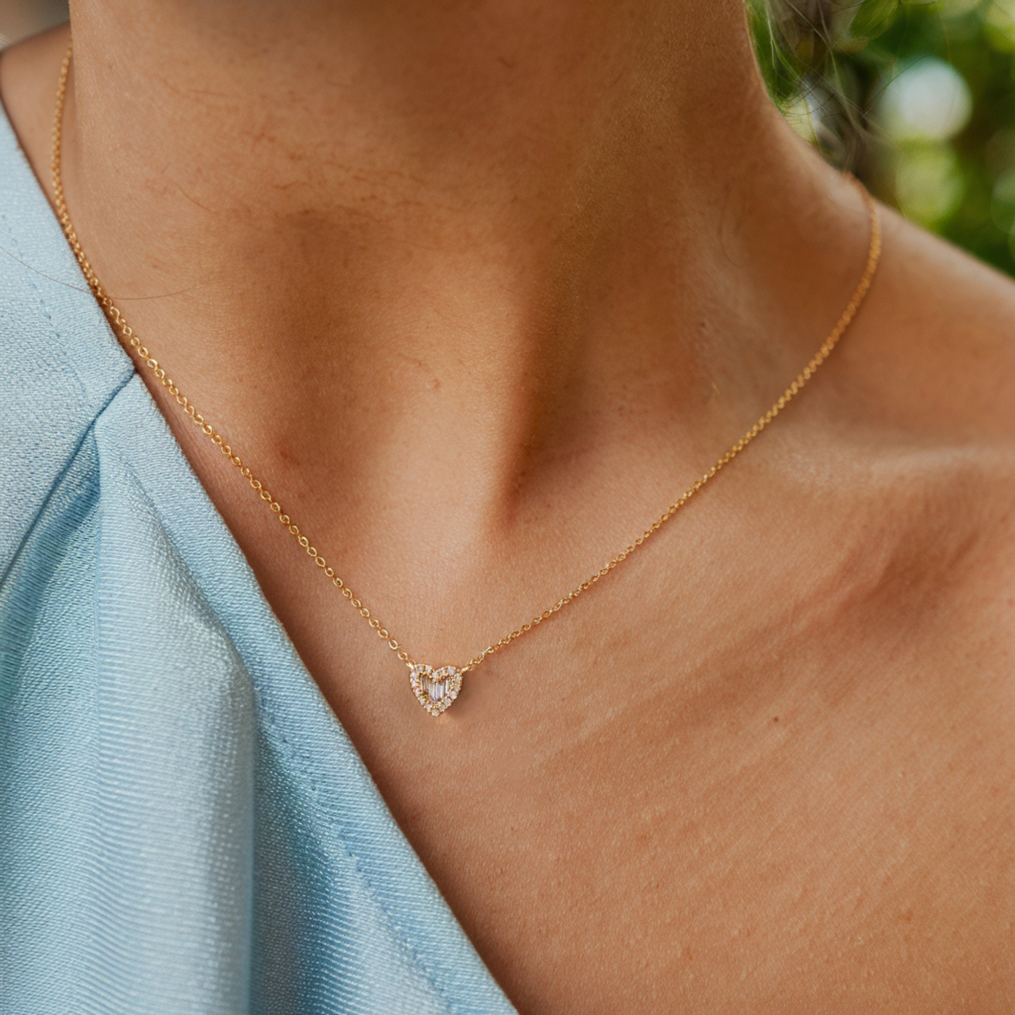 Baguette-Cut Diamond Heart Necklace