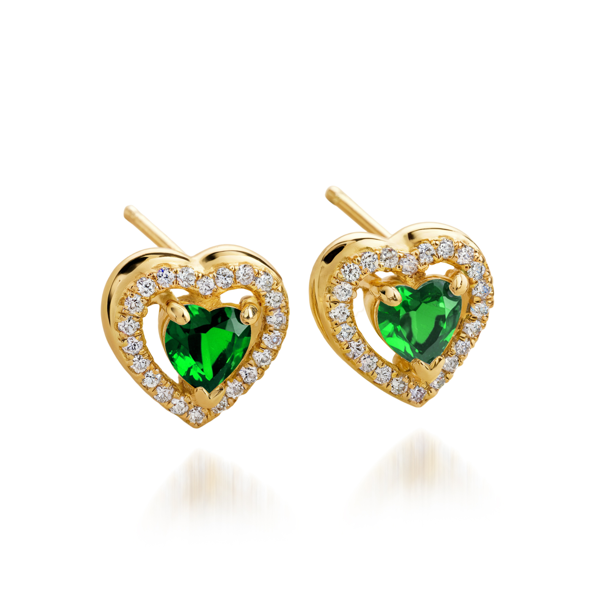 Pendientes de corazón de San Valentín con diamantes verdes