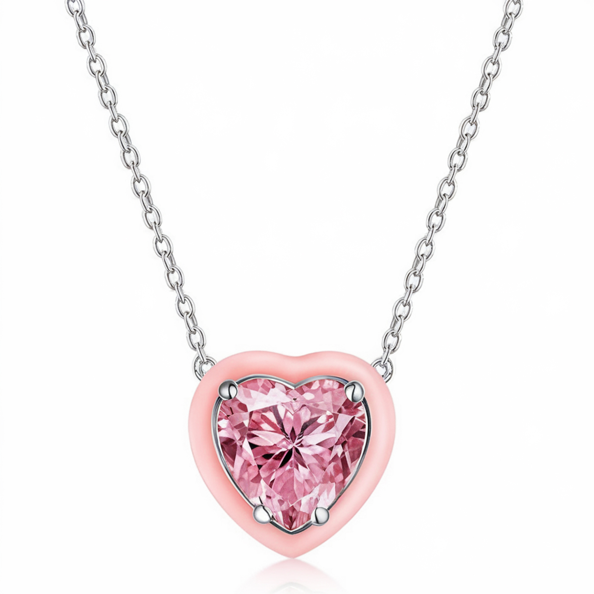 Collar de corazón con diamantes rosas