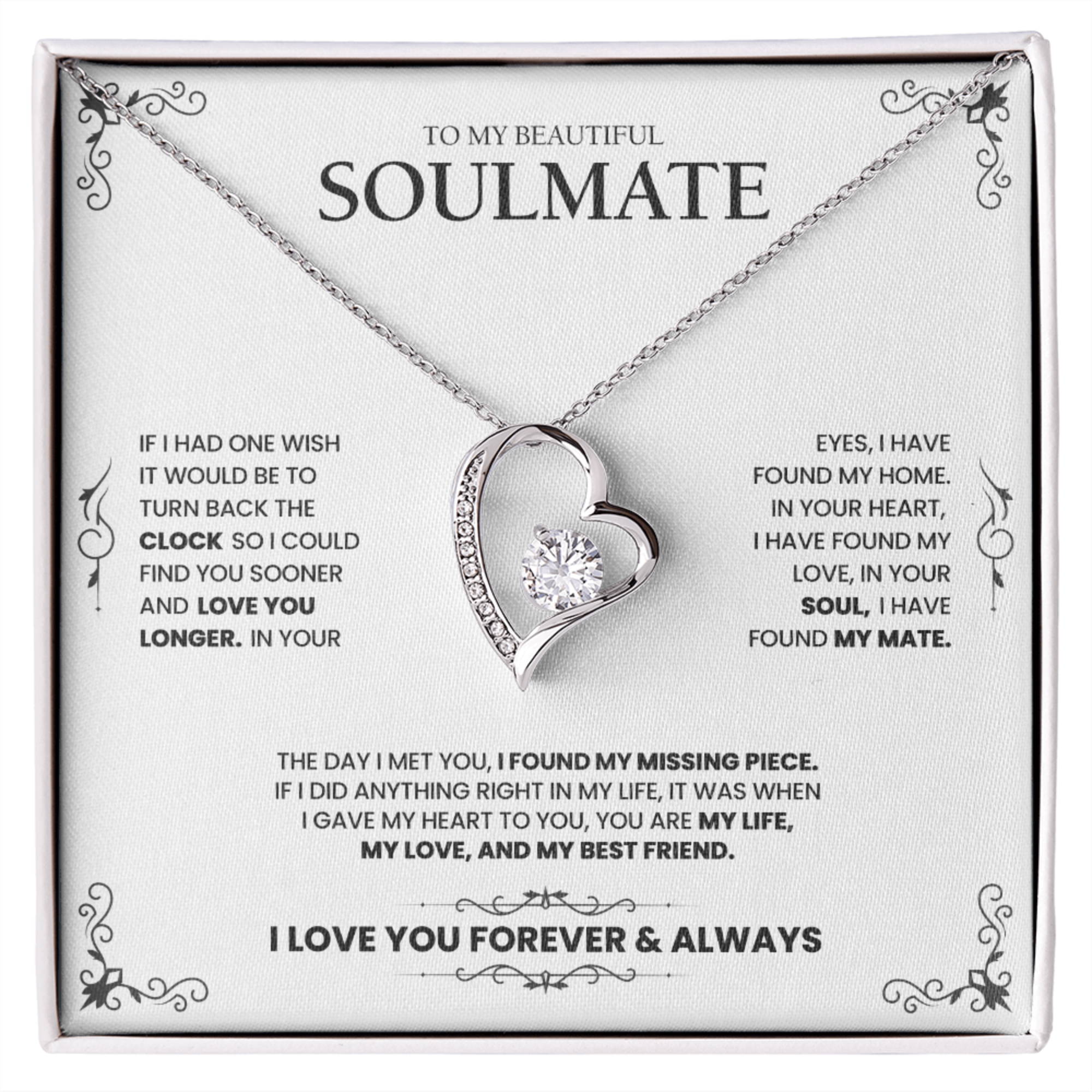 To My Soulmate | Silver Heart Diamond Necklace