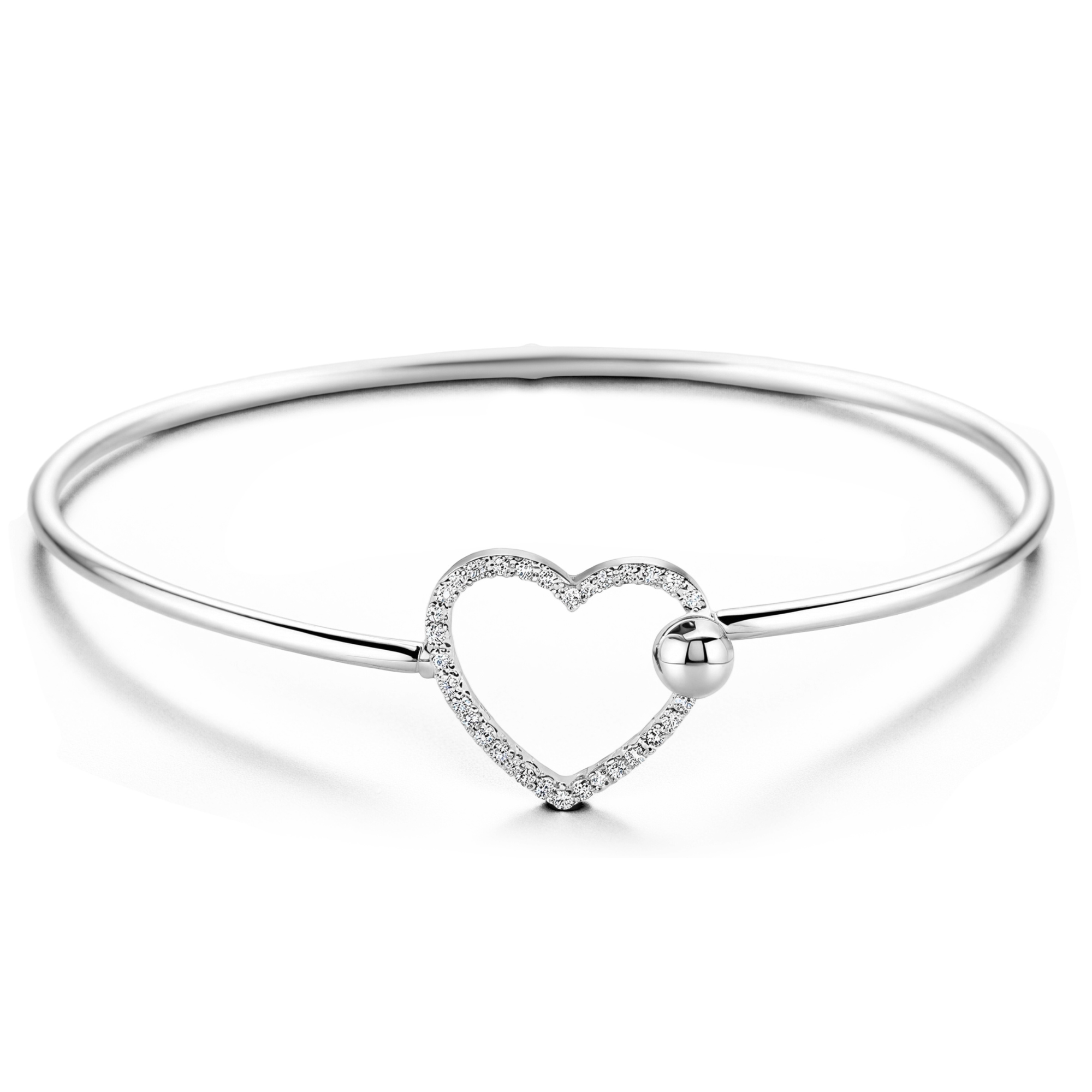 Pulsera de plata con corazón de diamantes y cierre de gancho