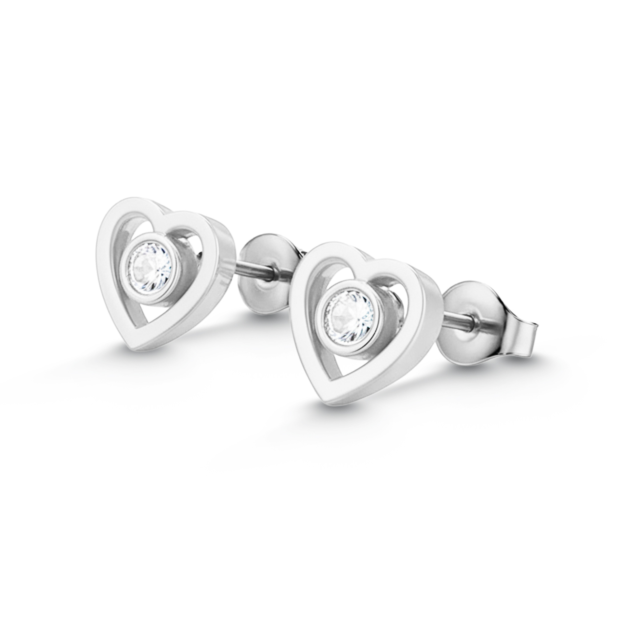 Lindos aretes de diamantes en forma de corazón de plata