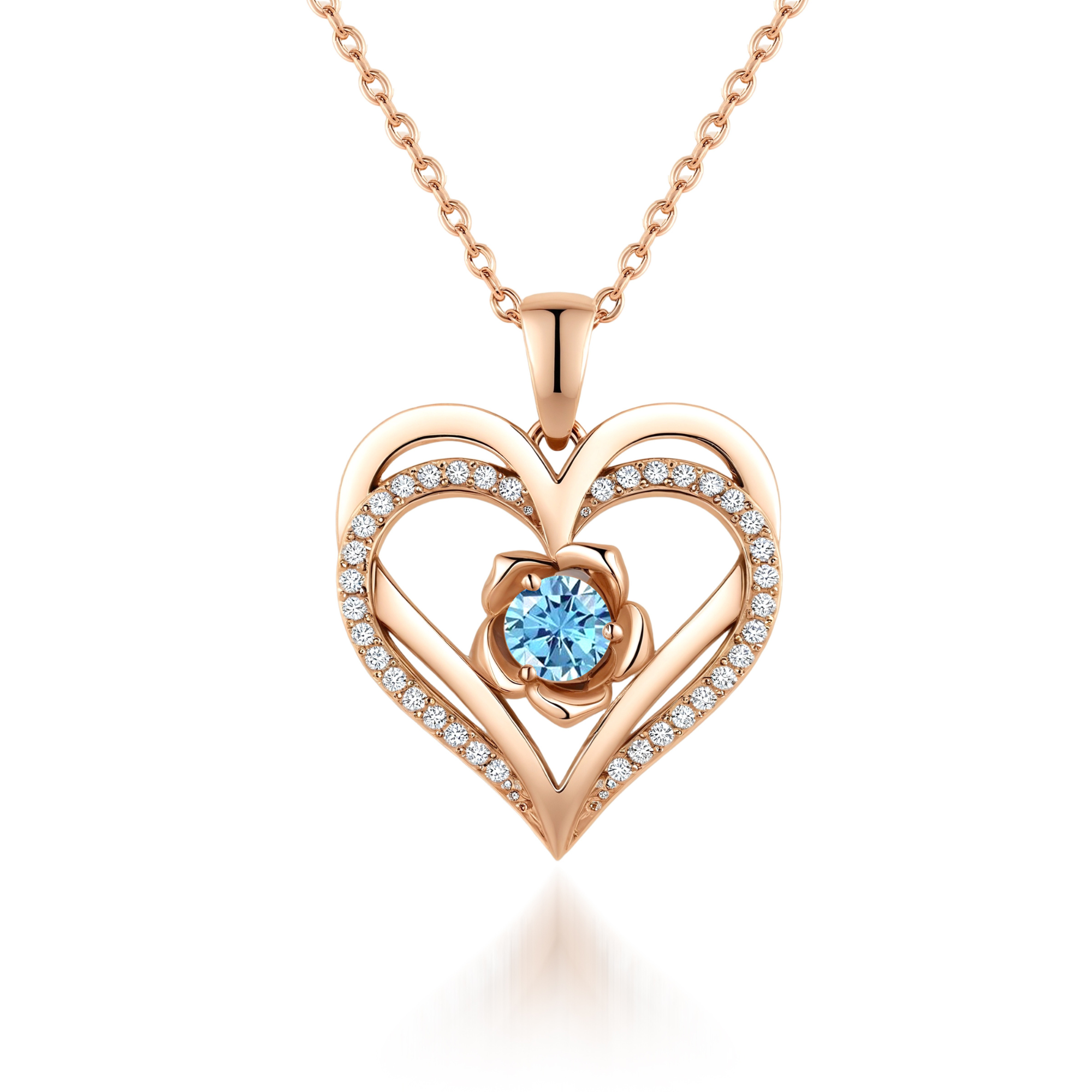 Flower Heart Birthstone Necklace Pendant