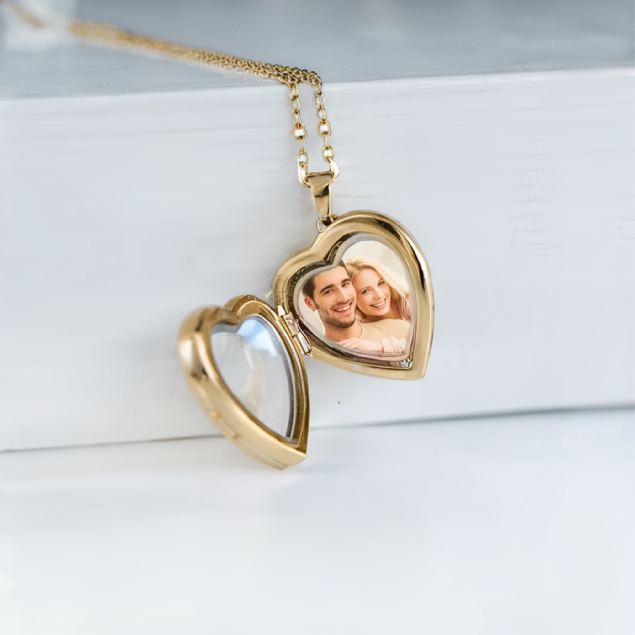 Floral Gold Heart Photo Locket