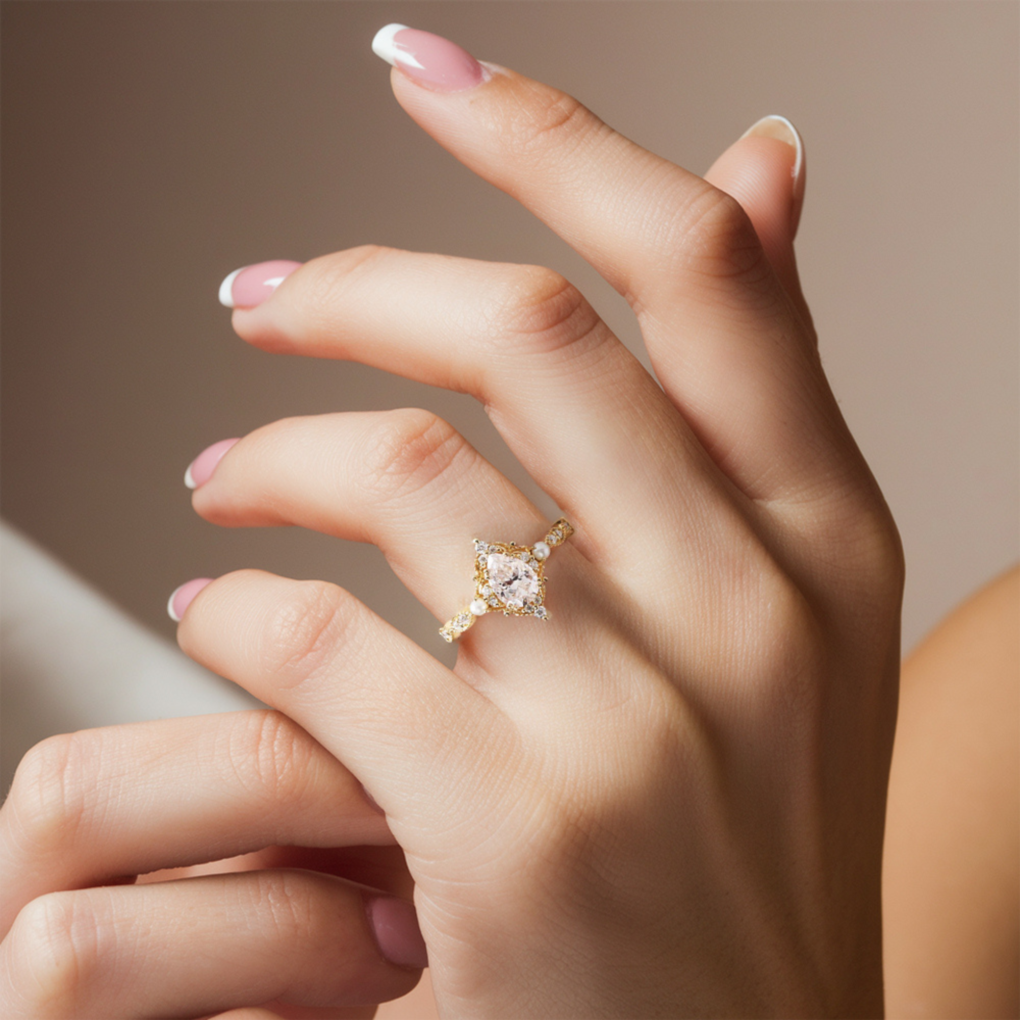 Rose Gold Vintage Diamond & Pearl Ring