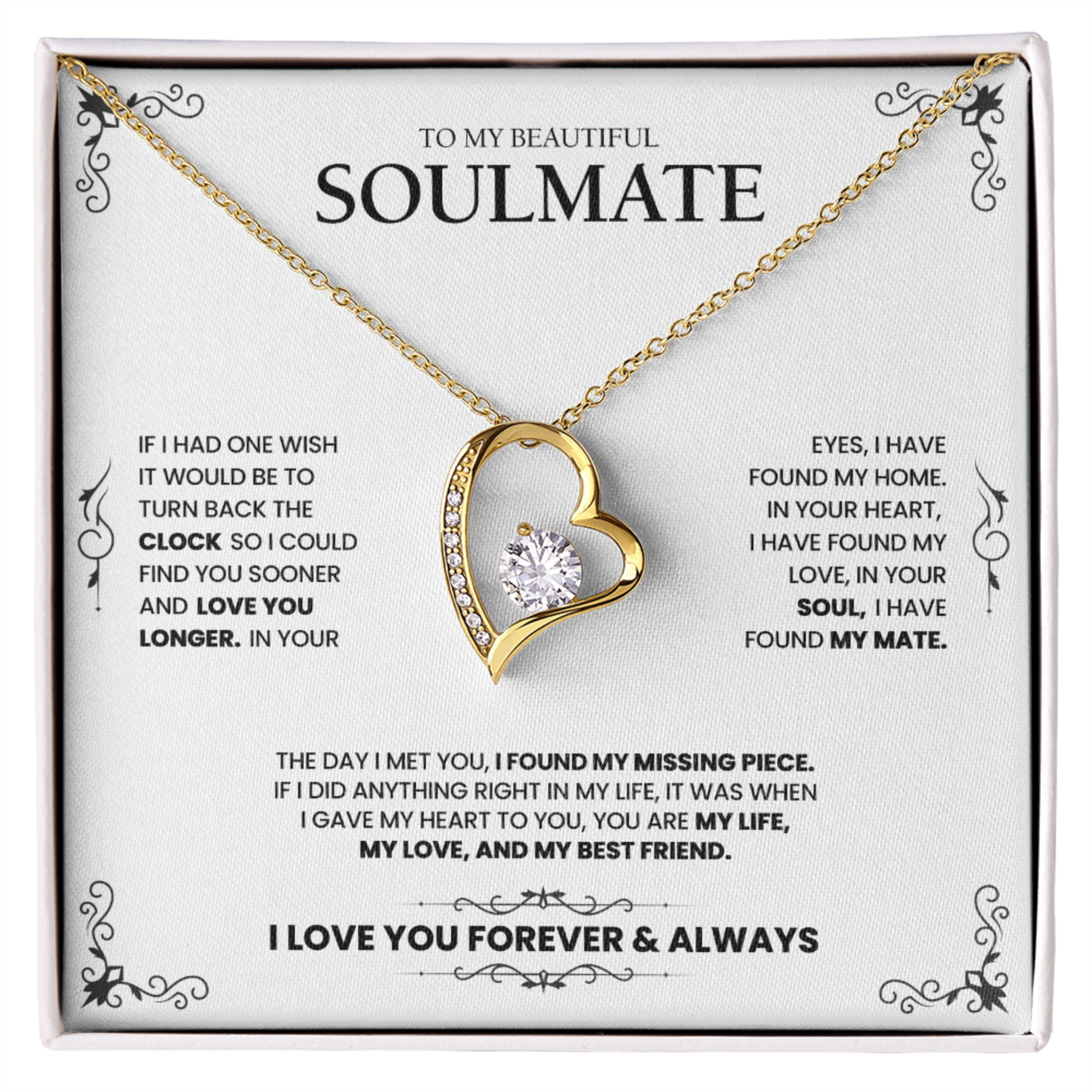 To My Soulmate | Silver Heart Diamond Necklace