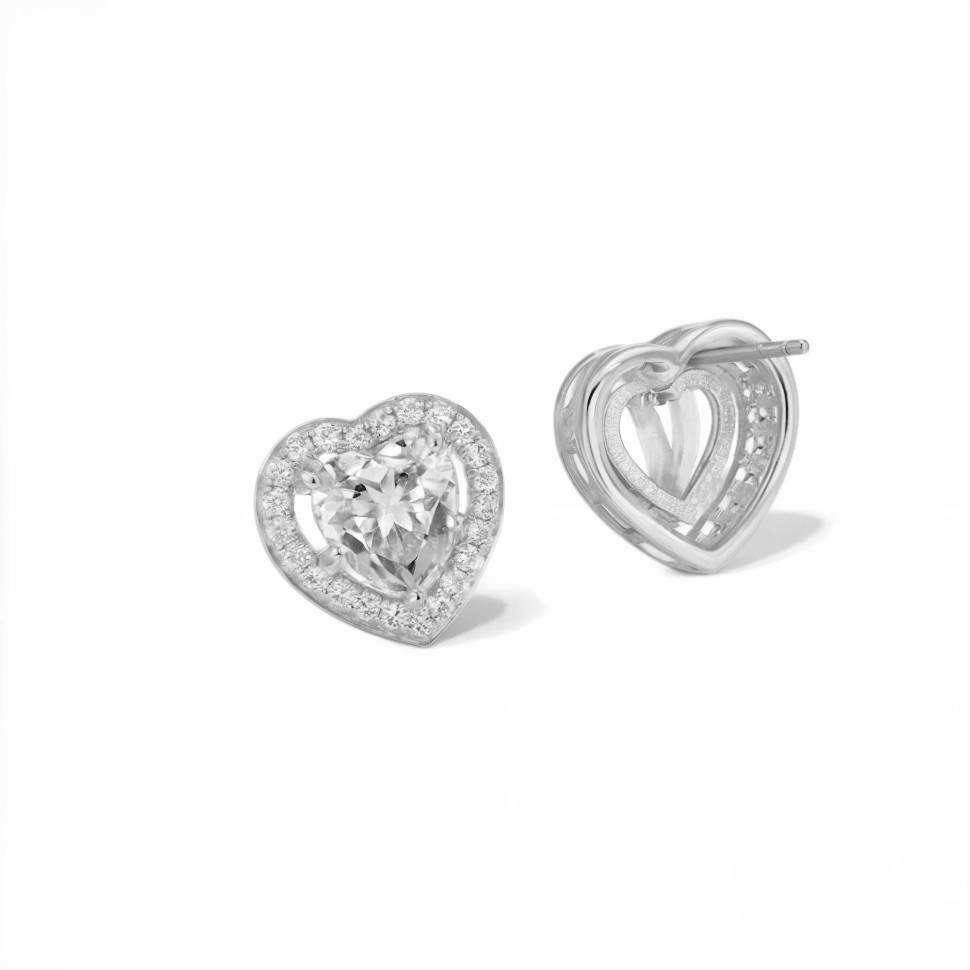 Diamond Heart Frame Stud Earrings