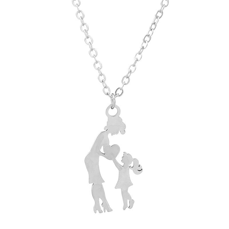 Joyful Mother and Two Children Pendant Necklace - Stainless Steel