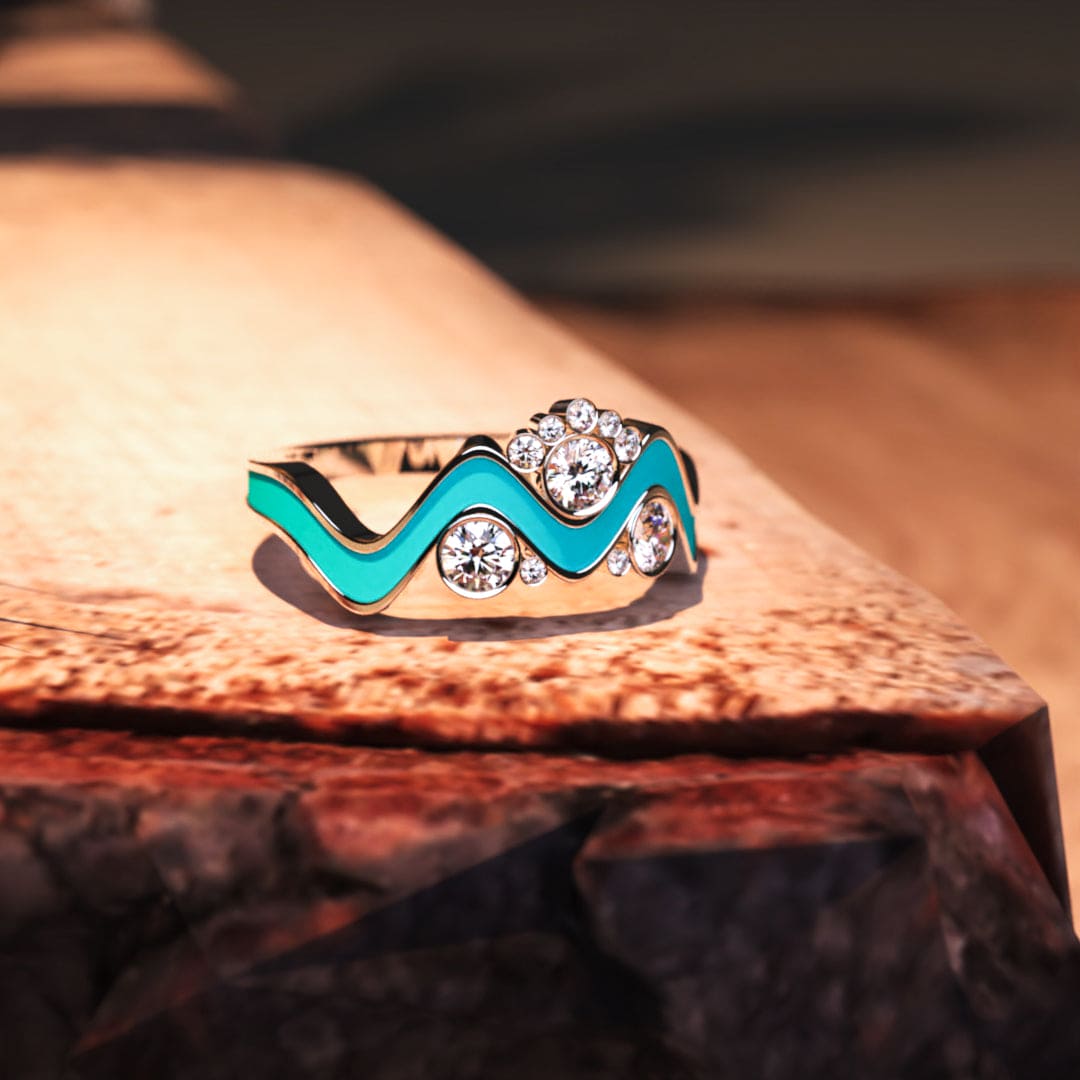 Ocean Peaks: Anillo de diamantes éticos con forma de ola - Plata de ley 925 