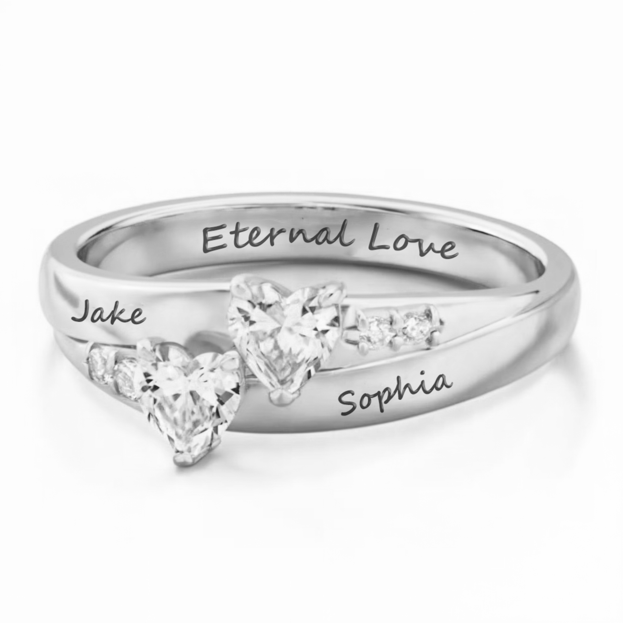 Engraved Silver Double Heart Promise Ring