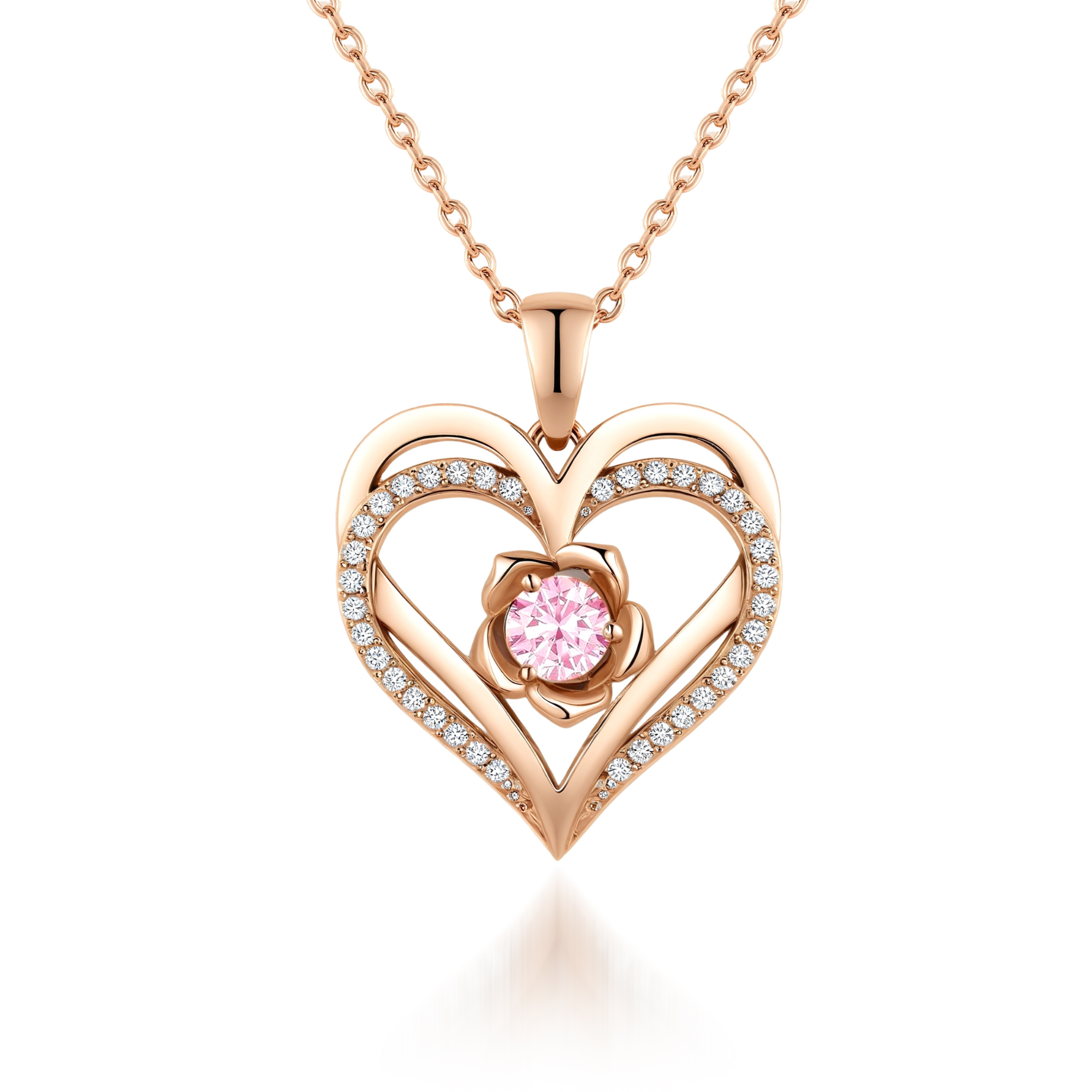 Flower Heart Birthstone Necklace Pendant