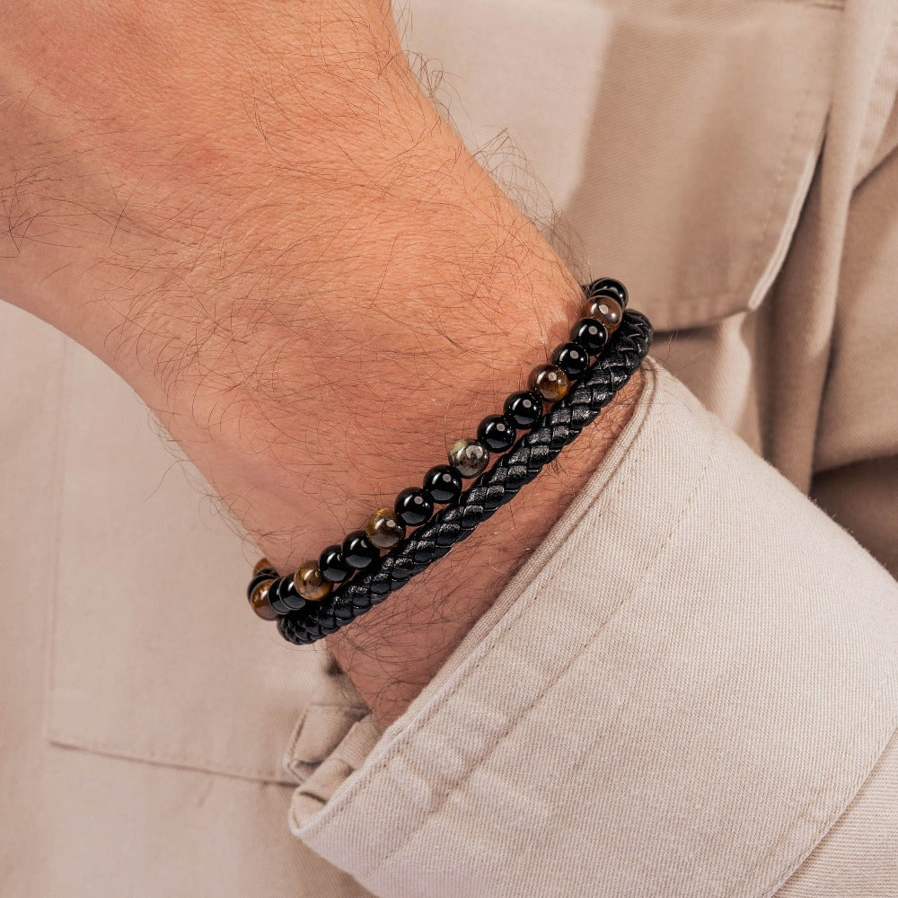 Pulsera de cuero con cuentas "Love You Forever" para hombre