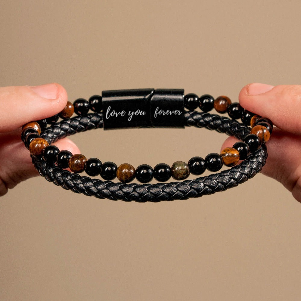 Pulsera de cuero con cuentas "Love You Forever" para hombre