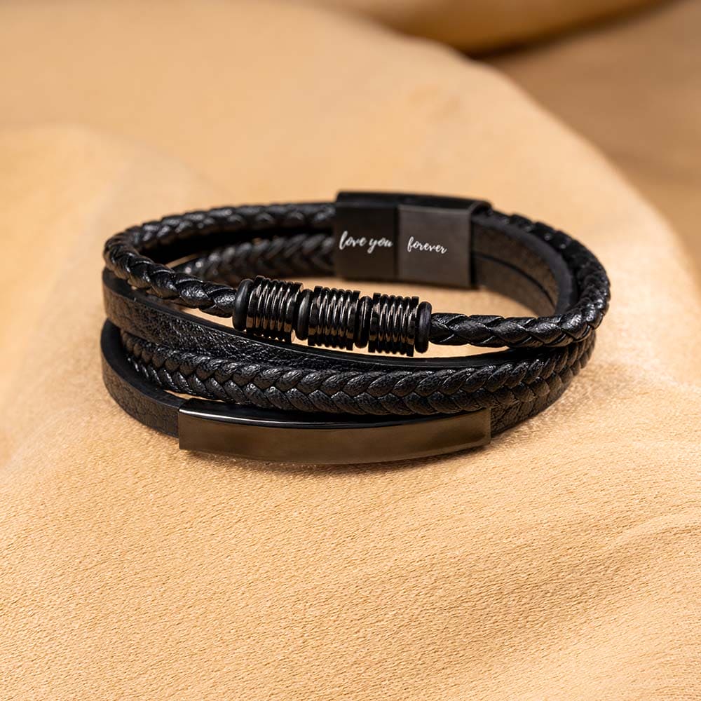 Men's 'Love You Forever' Black Leather Bracelet