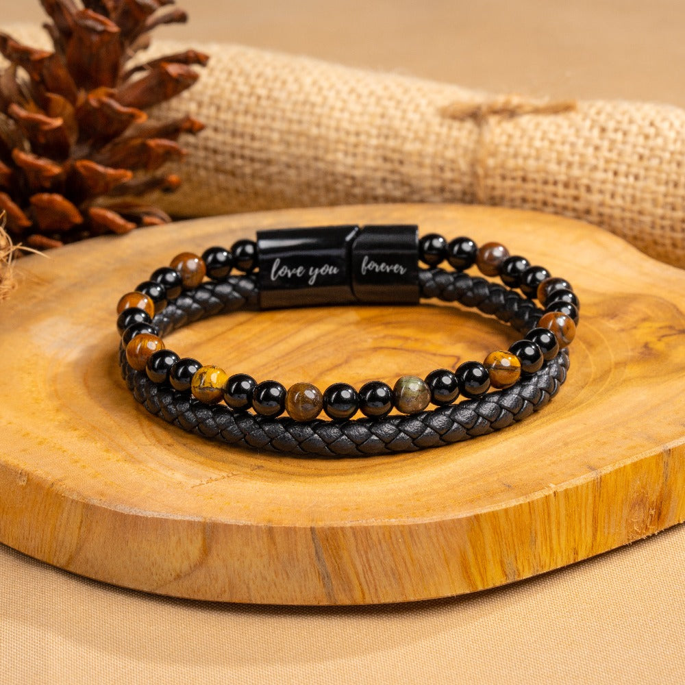 Pulsera de cuero con cuentas "Love You Forever" para hombre