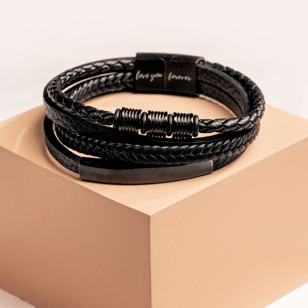 Men's 'Love You Forever' Black Leather Bracelet