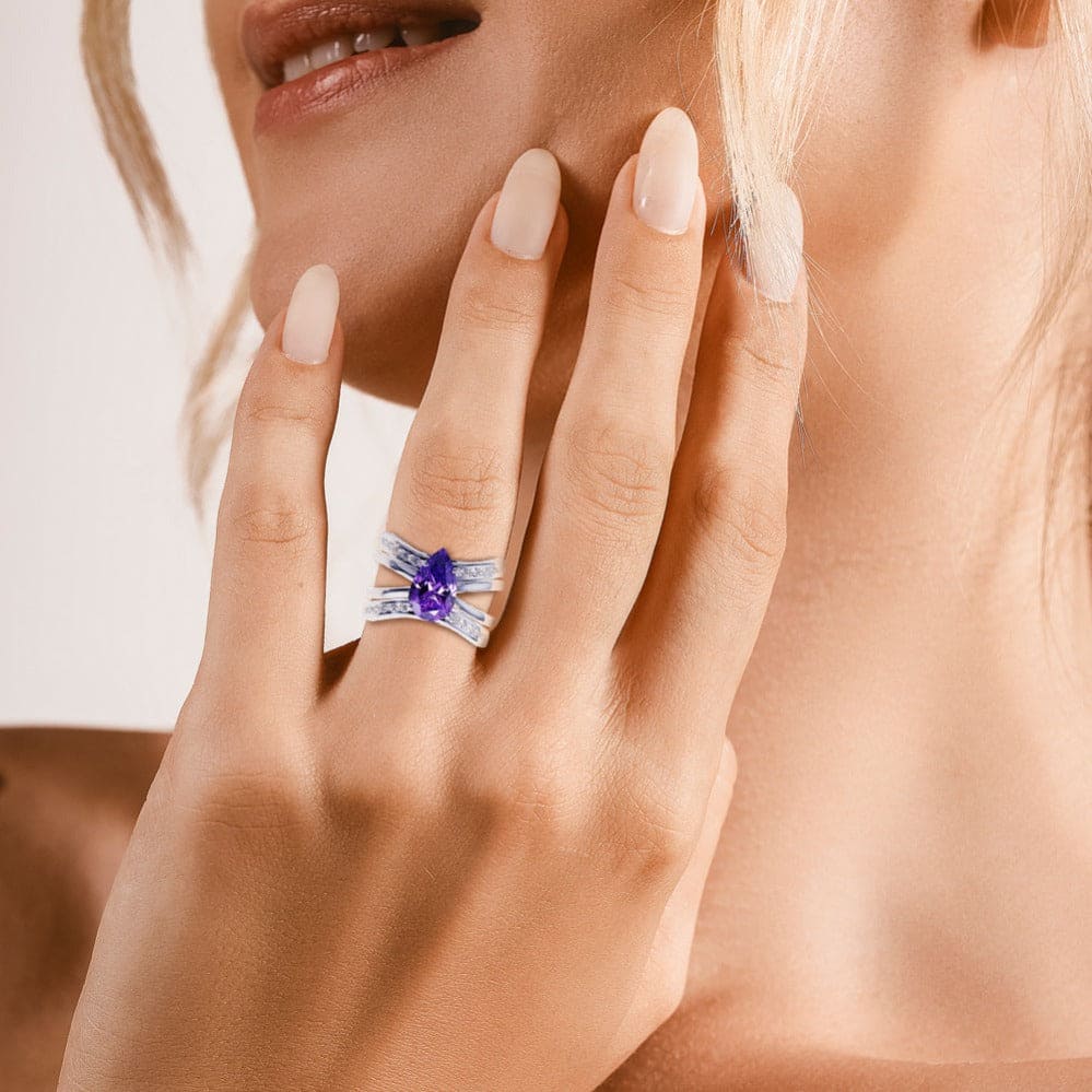 The Bride: Triple 3-In-1 Set Amethyst Ring - S925 Sterling Silver