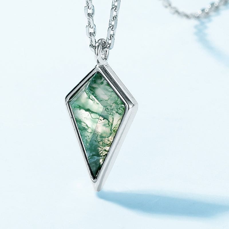 Kite Harmony Natural Moss Agate Pendant Necklace - S925 Sterling Silver
