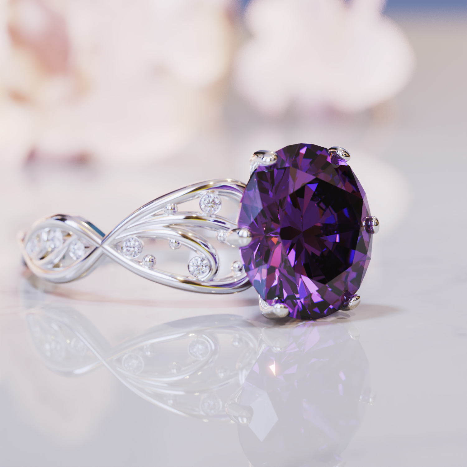 The Alexandria Ring | 2CT Oval Cut Vintage Alexandrite Ring | Alexandrite Engagement Rings