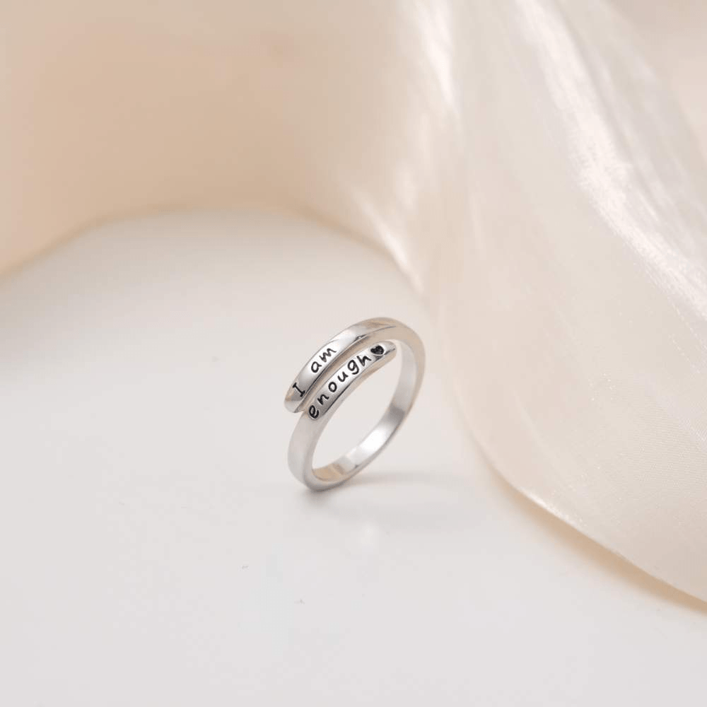 Adjustable | 925 Sterling Silver | 'I Am Enough' Ring-Awareness Avenue™-Awareness,best-seller,enough,gift: All,gift: Inspirational,IAmEnough,jewellery,Jewelry,Ring,ring: All,ring: Inspirational,Semicolon,Silver