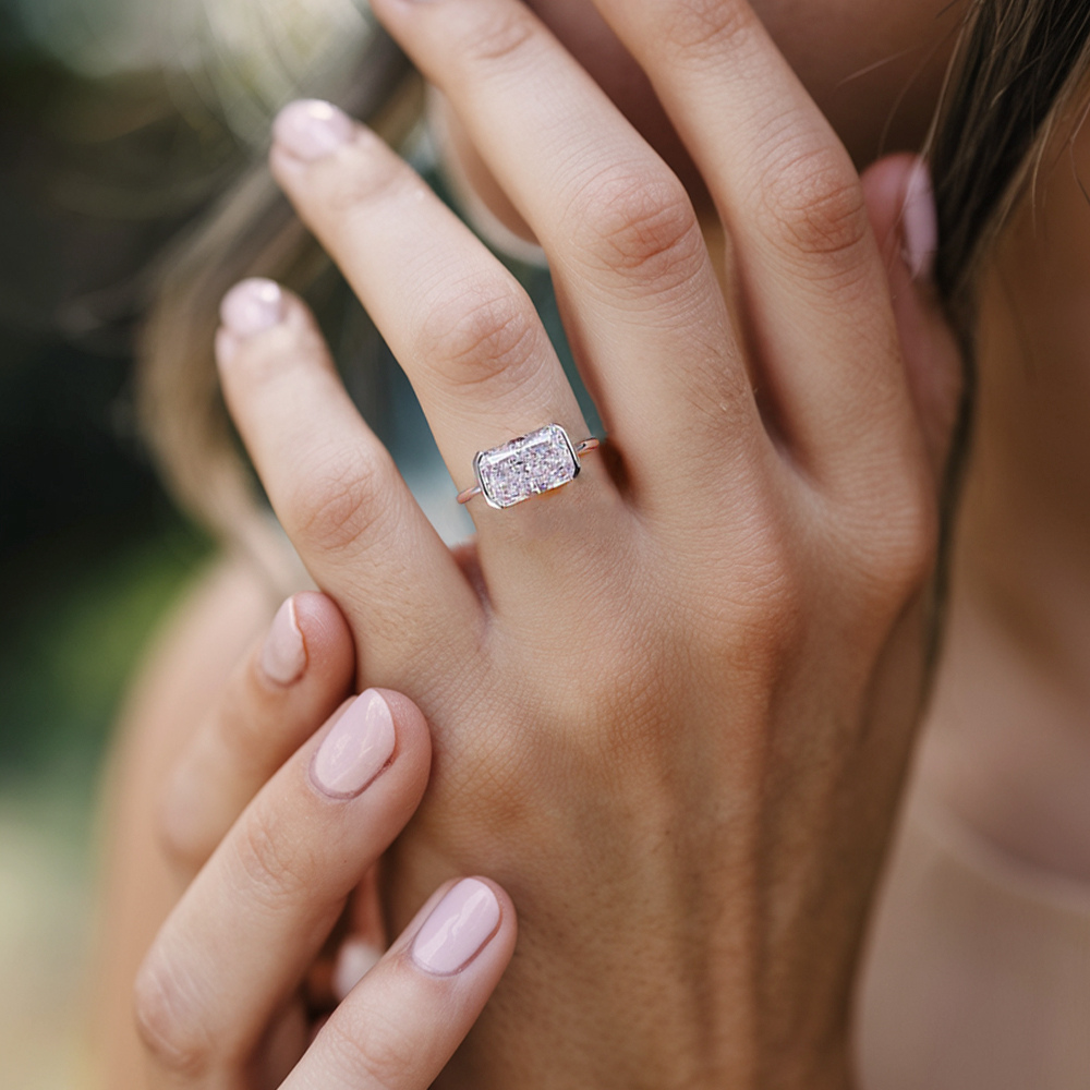 4CT Bezel Set Radiant Cut Moissanite Ring