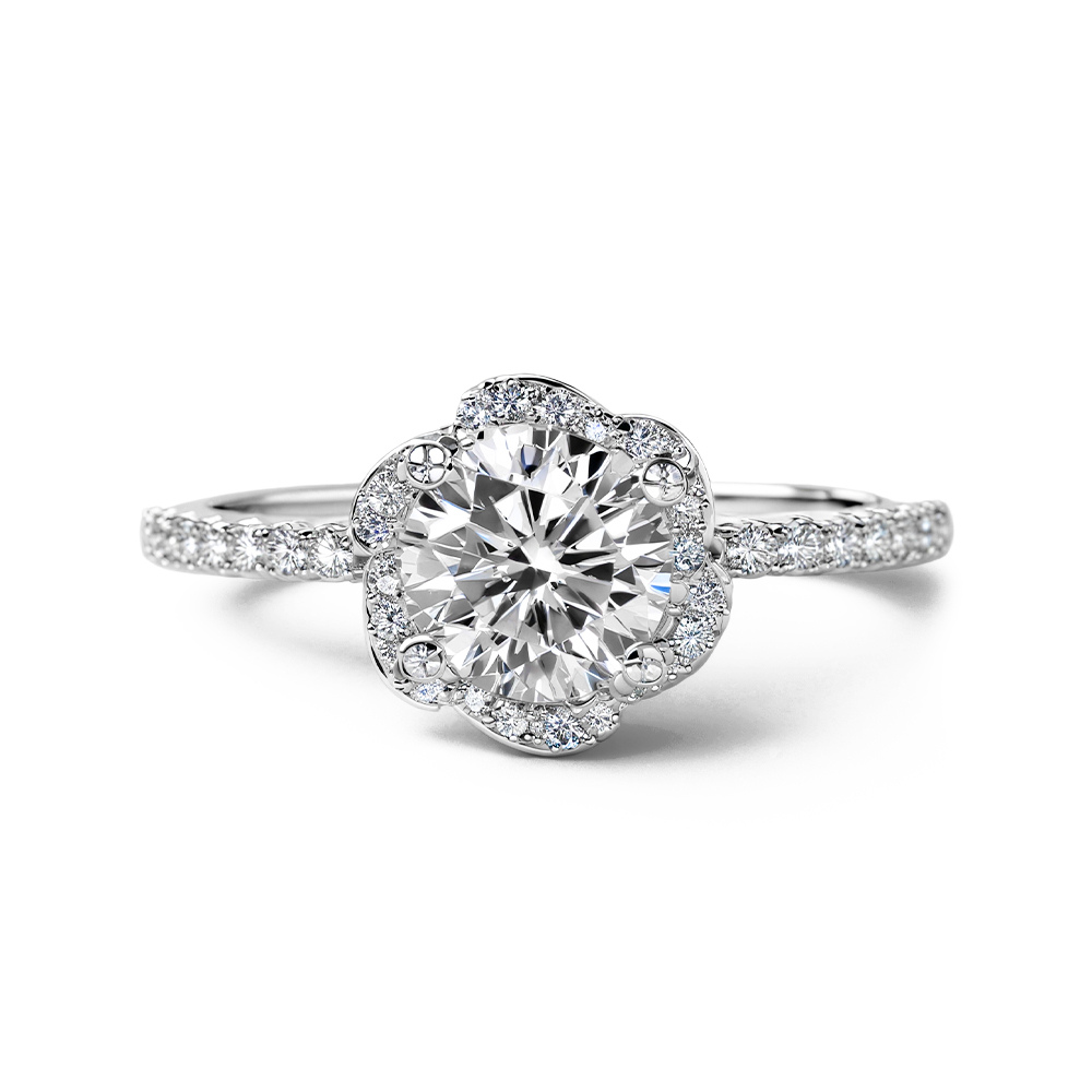 1CT Round Cut Floral Halo Moissanite Ring