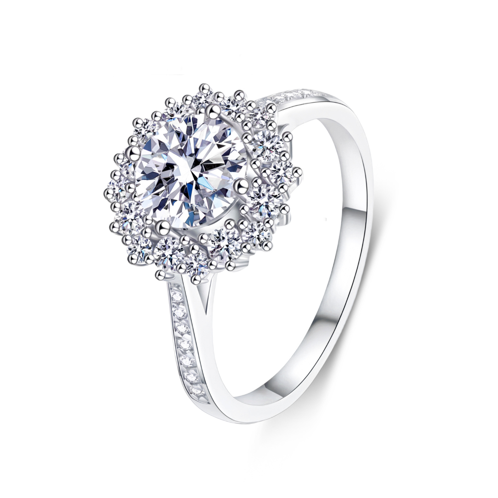 1CT Round Cut Cluster Halo Lab Diamond Ring