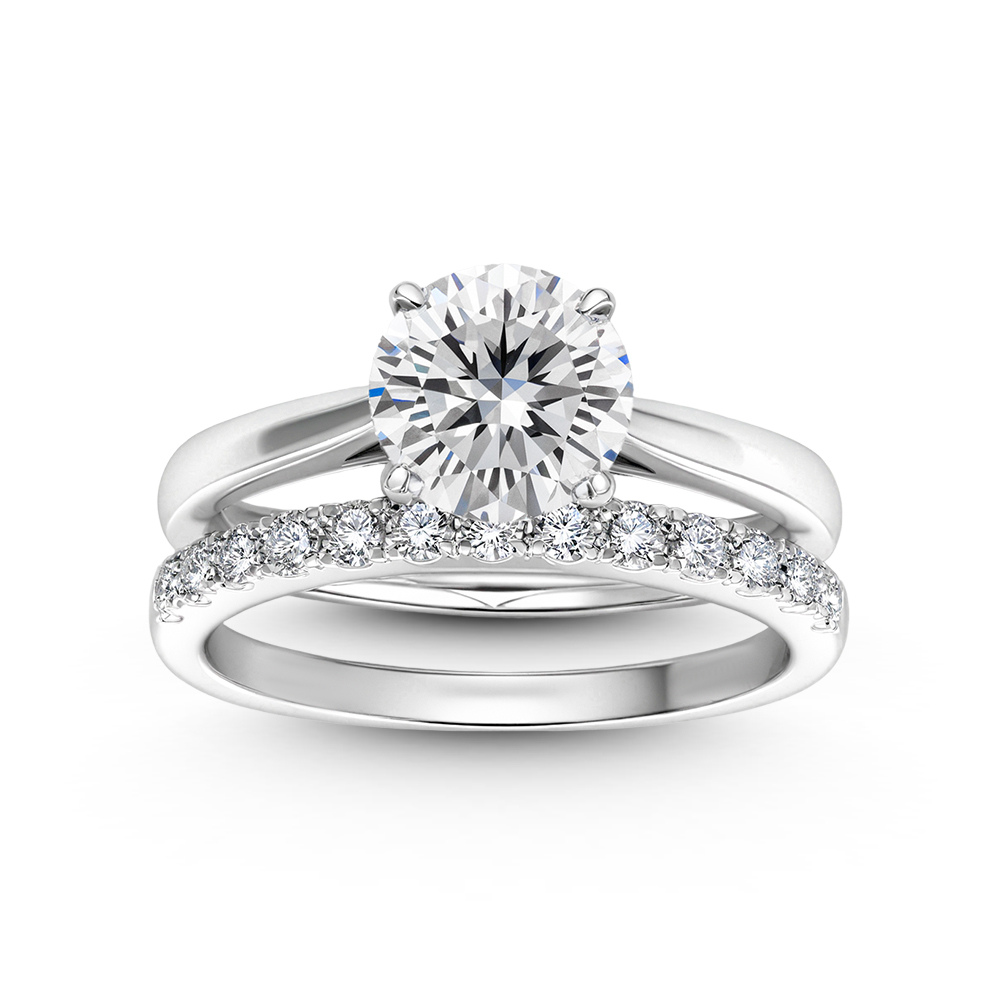 2CT Round Cut Moissanite Engagement Ring Set