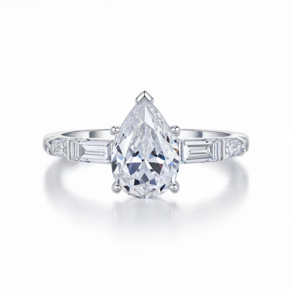 2CT Pear Cut Moissanite Ring