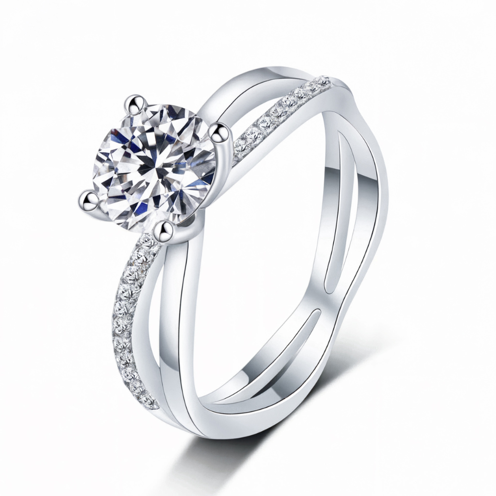 Twist Pavé 1CT Round Cut Moissanite Ring