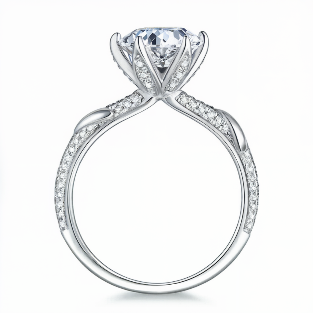 3CT Double Pavé Round Cut Moissanite Ring