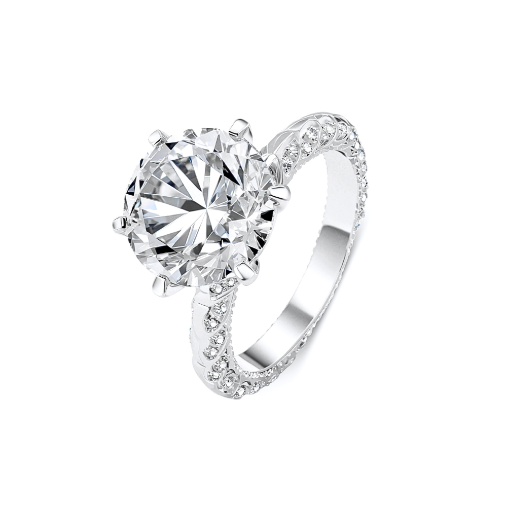 5CT Round Cut Pave-Set Moissanite Ring