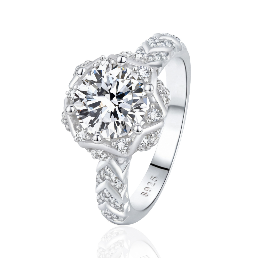 2CT Round Cut Halo Moissanite Ring