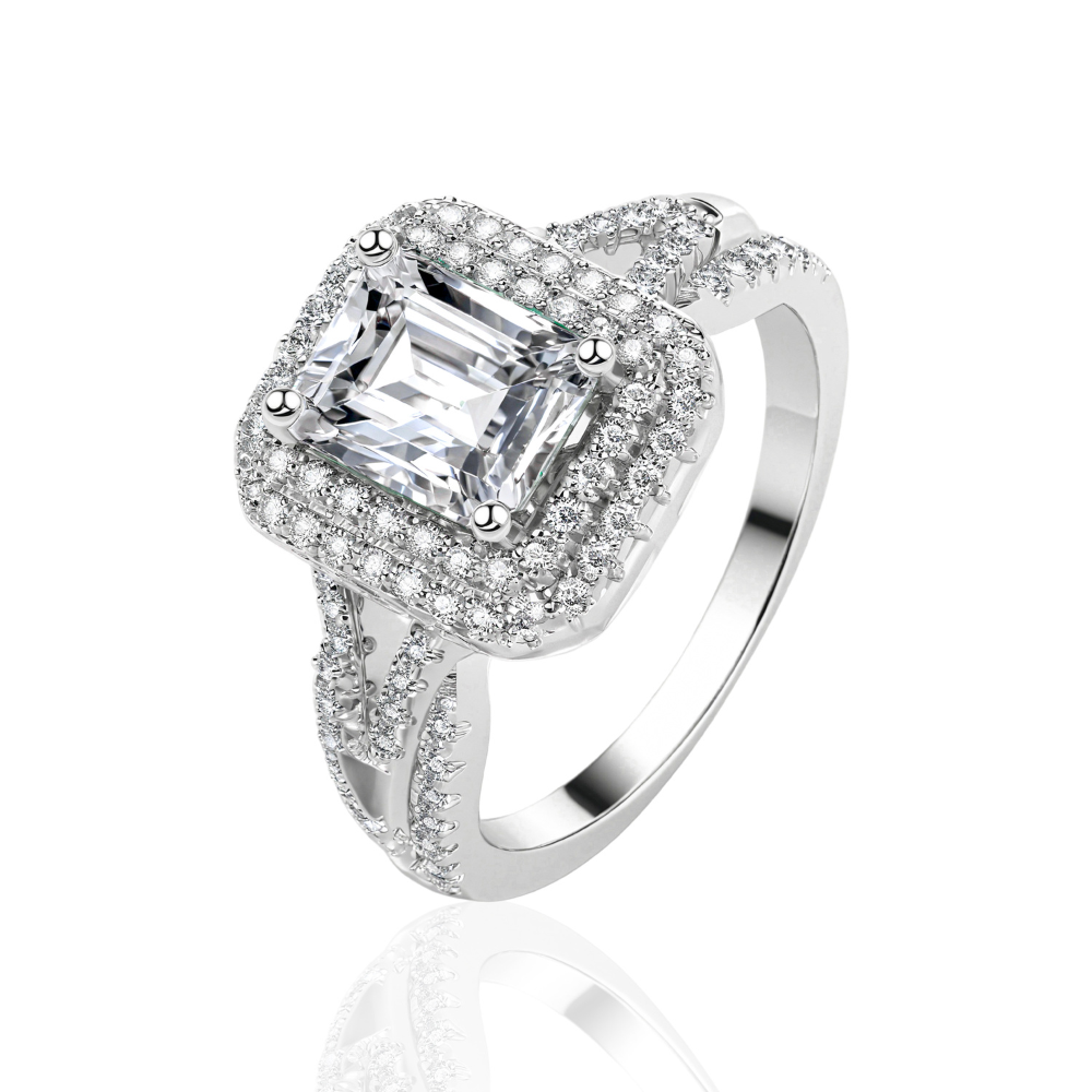 2CT Emerald Cut Double Halo Lab Diamond Ring