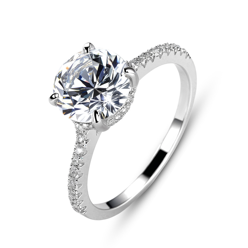 2CT Hidden Halo Round Cut Moissanite Ring