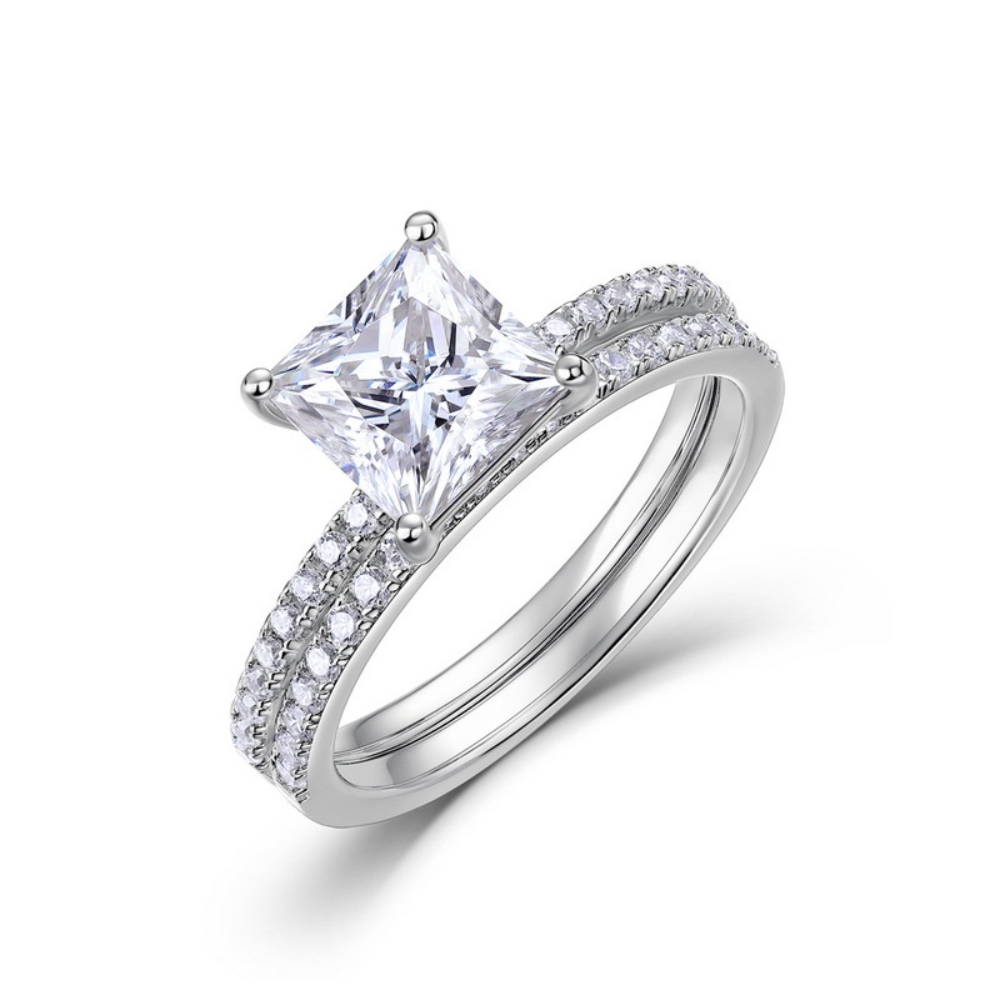 2Pcs 2CT Cushion Cut Moissanite Ring