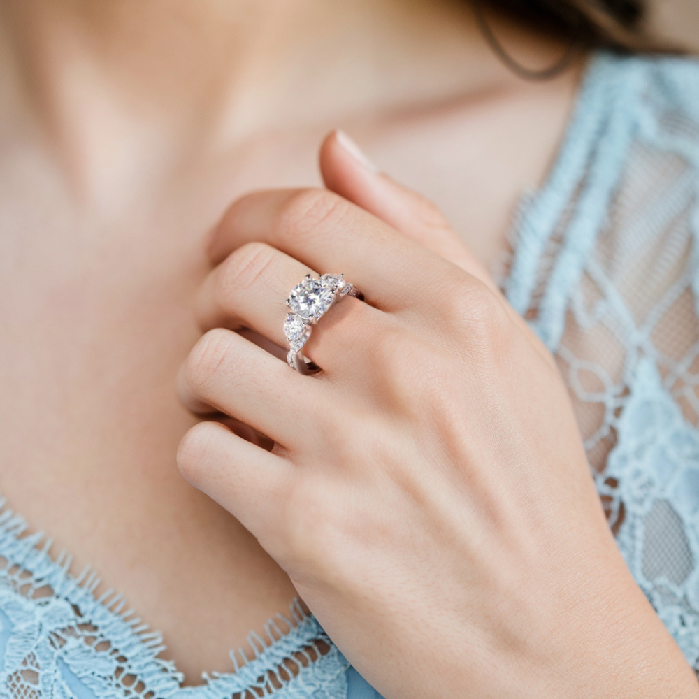 Vintage 3-Stone Round Cut Lab Diamond Ring