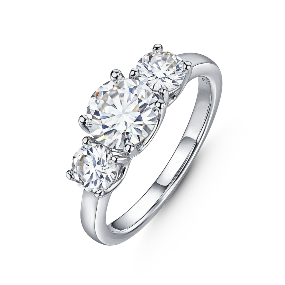 1CT Three Stone Round Cut Moissanite Ring