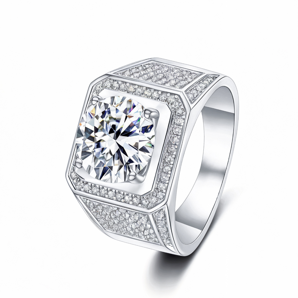 2CT Round Cut Men's Moissanite Ring