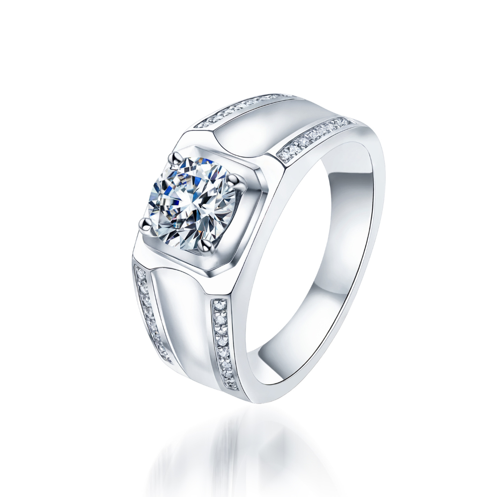 1CT Round Cut Men's Accent Moissanite Ring