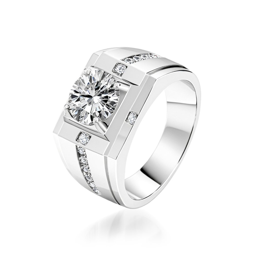 Bold Round Cut Men's Moissanite Ring