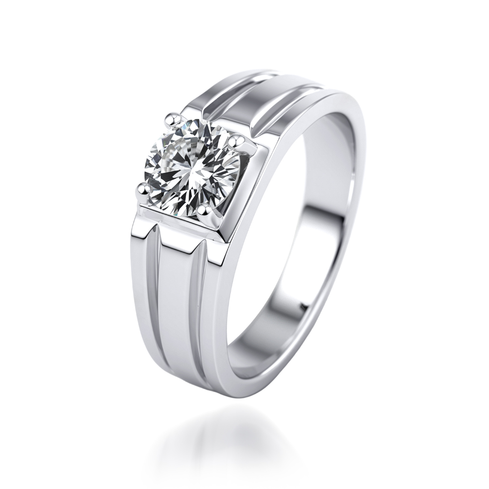 Minimal Men's Round Cut Moissanite Ring