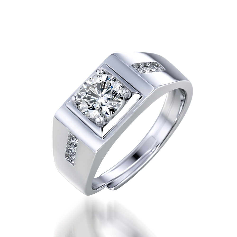 Edged Adjustable 1CT Men's Moissanite Ring